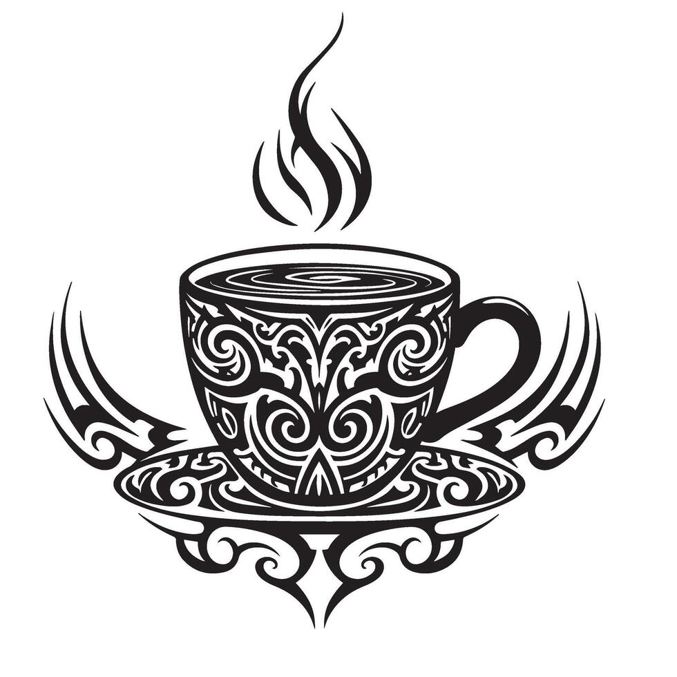 Unique tribal coffee cup art design with bold silhouette for takeaway beverage branding and illustration vector
