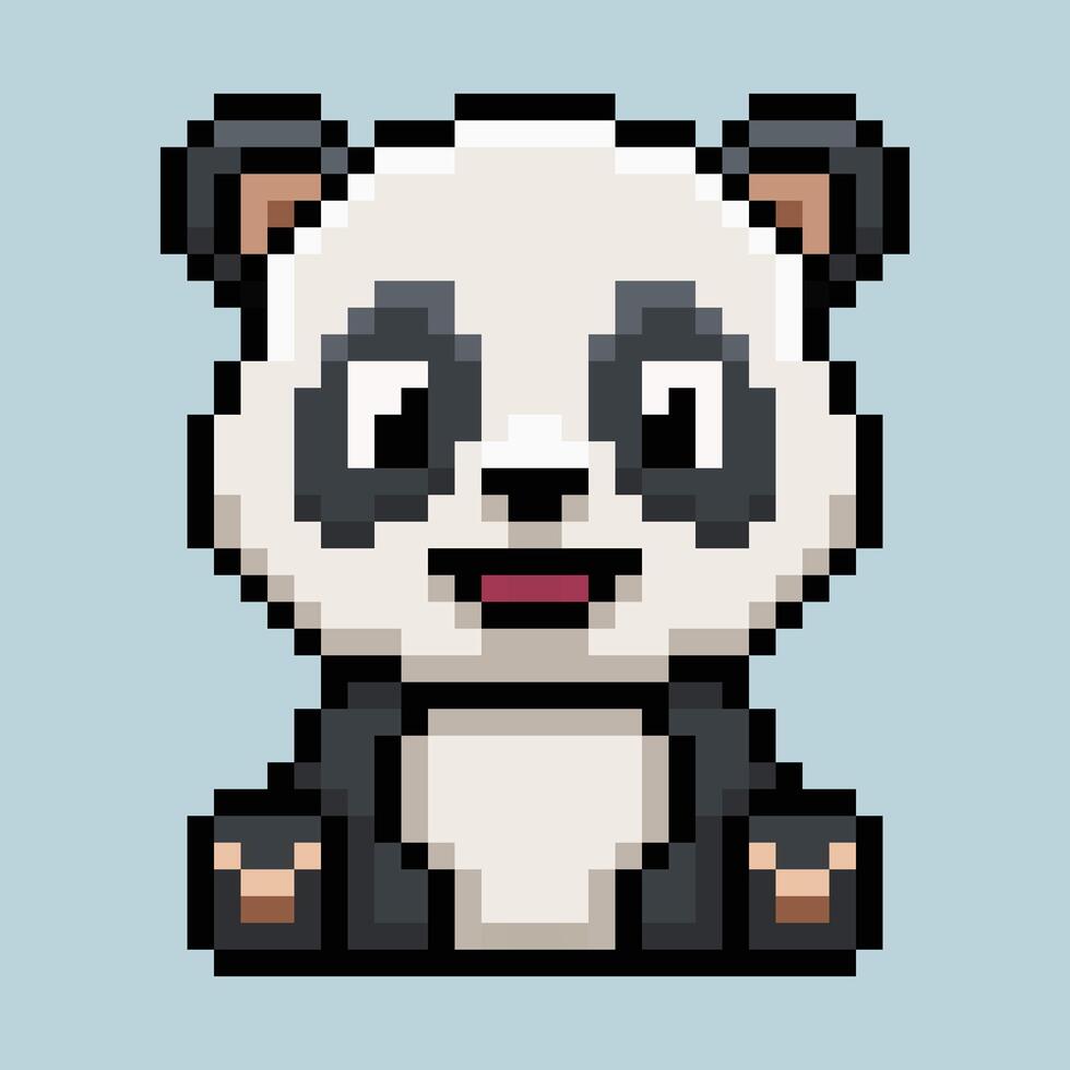 Cute pixel art of panda character. Designed in a classic 8-bit retro style, this friendly character features iconic black and white markings. vector