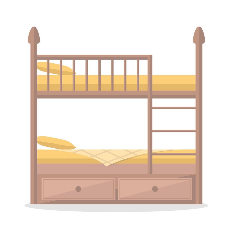 Bunk bed icon with bedspread and two drawers. Bed for sleeping and resting. vector
