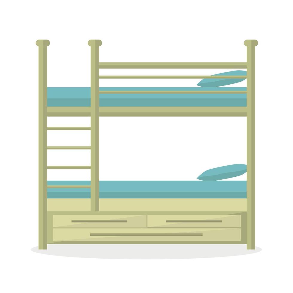 Bunk bed icon with three drawers for things on a white background. Bed for a hostel. vector