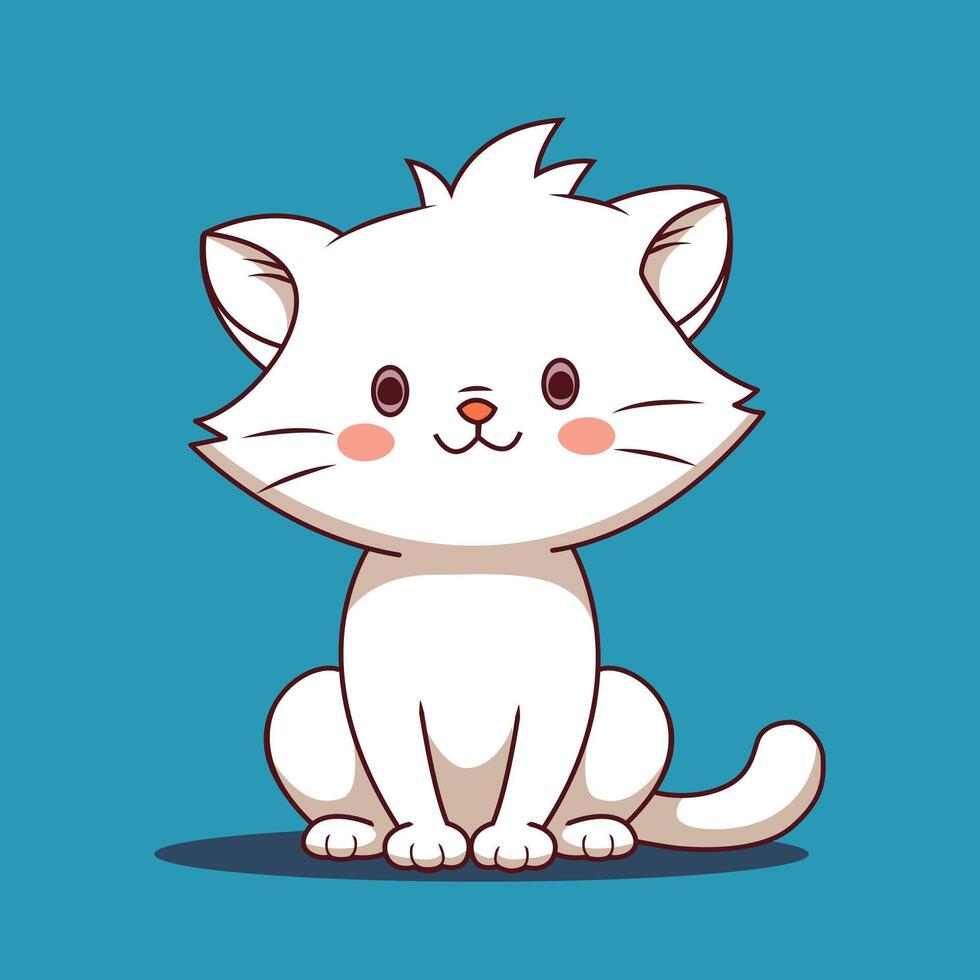 A cartoon white cat sitting down on a blue background vector