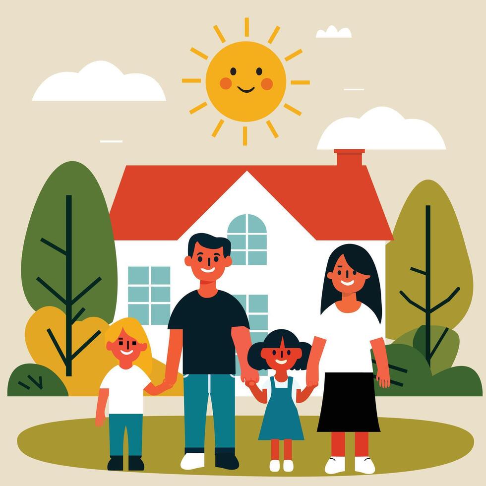 Family with children and house in the background vector