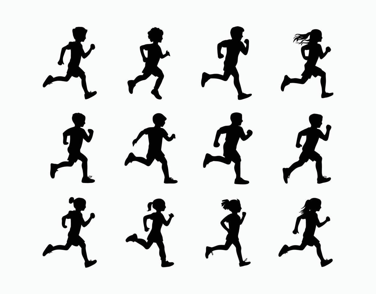 Active Children Running Silhouette Template vector