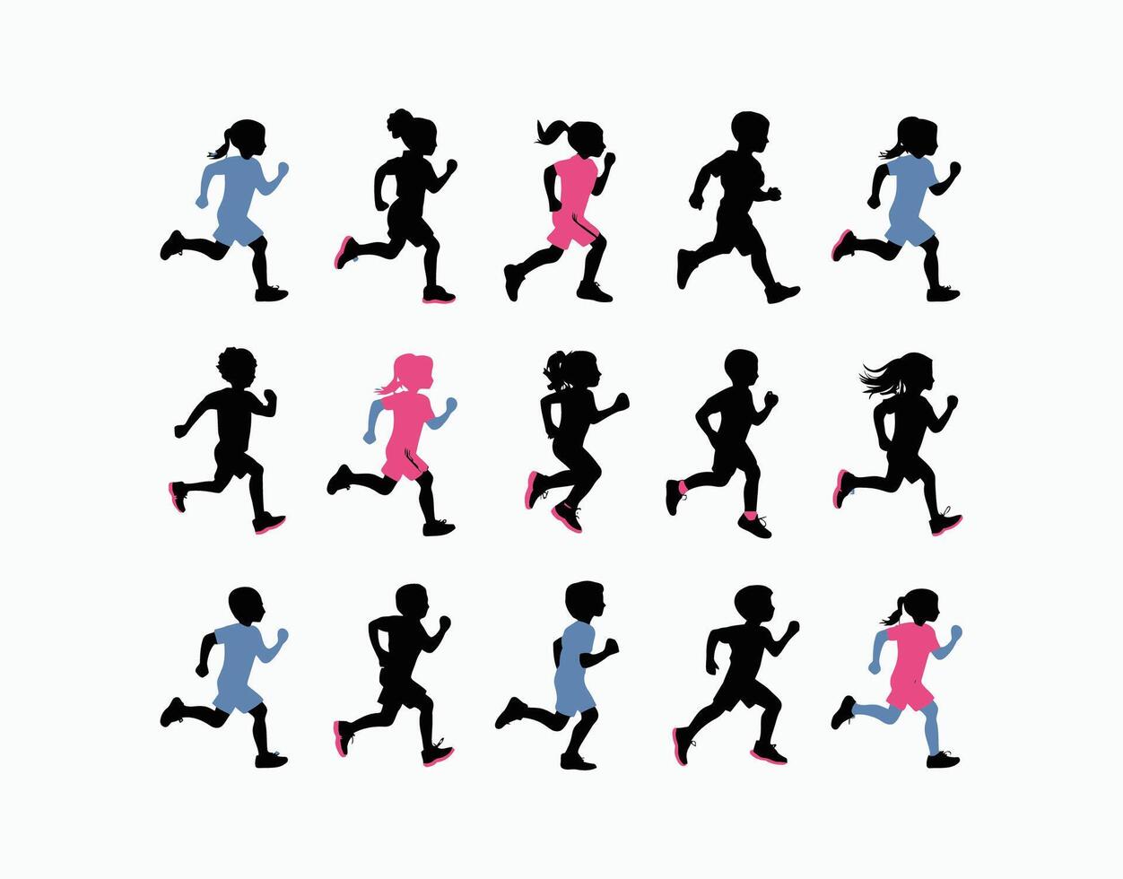 Kids Running Silhouette EPS Template Illustration vector