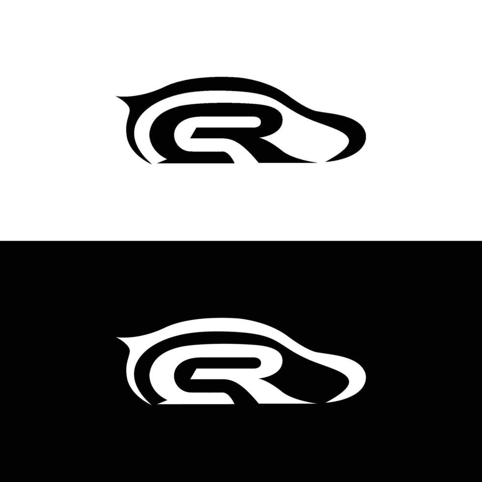 Sleek car silhouette with a bold R inside, symbolizing speed, performance, and modern automotive design vector