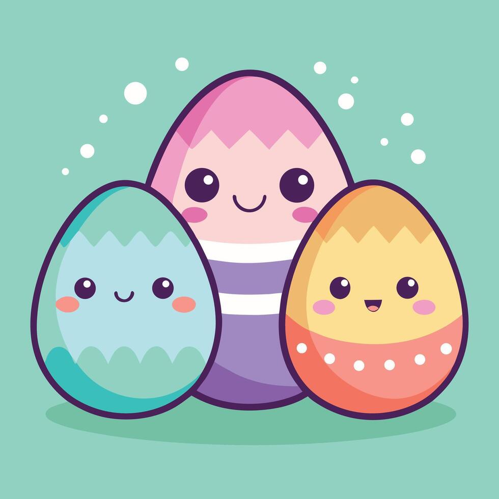 three cute easter eggs with faces on them vector