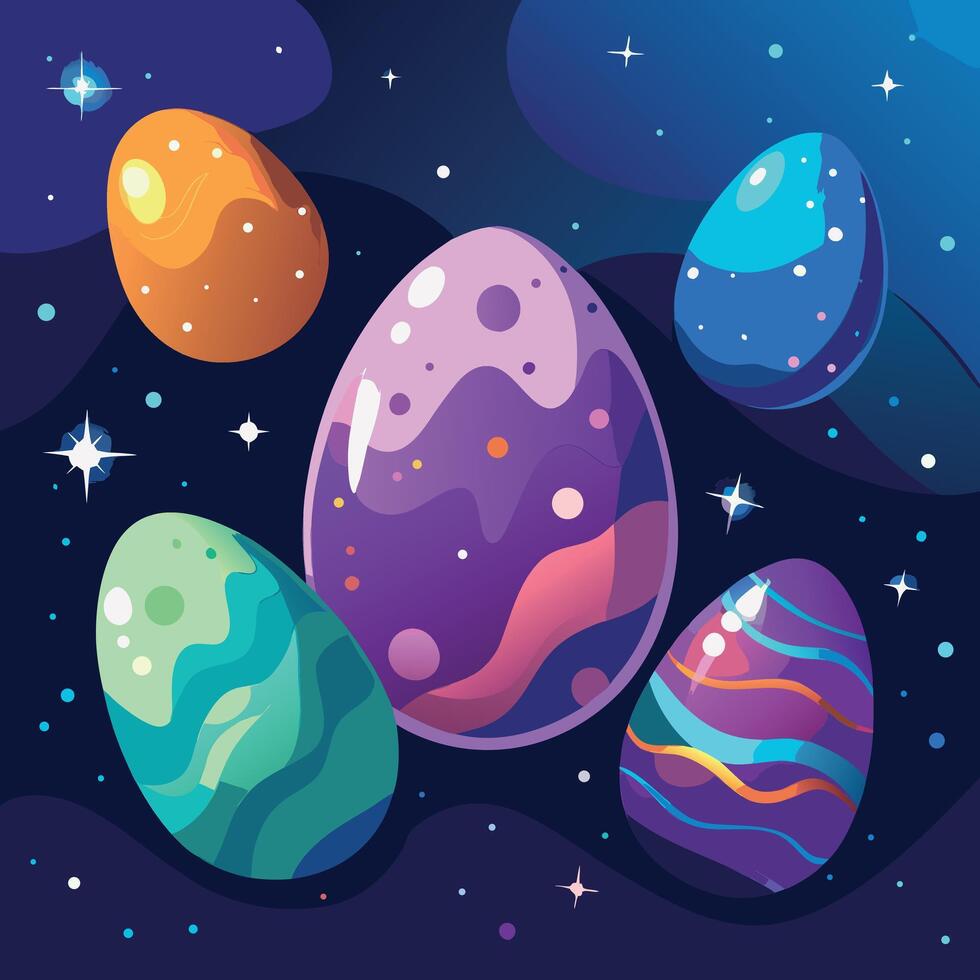 easter eggs in space with stars and planets vector