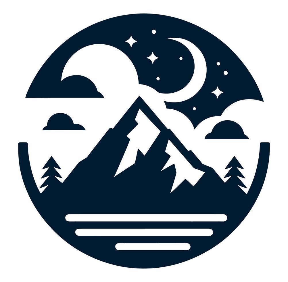 Mountains and lake with stars and moon in the background vector