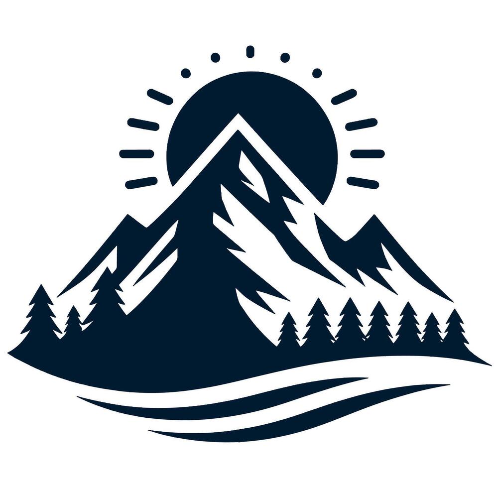 Mountain landscape with sun and trees vector