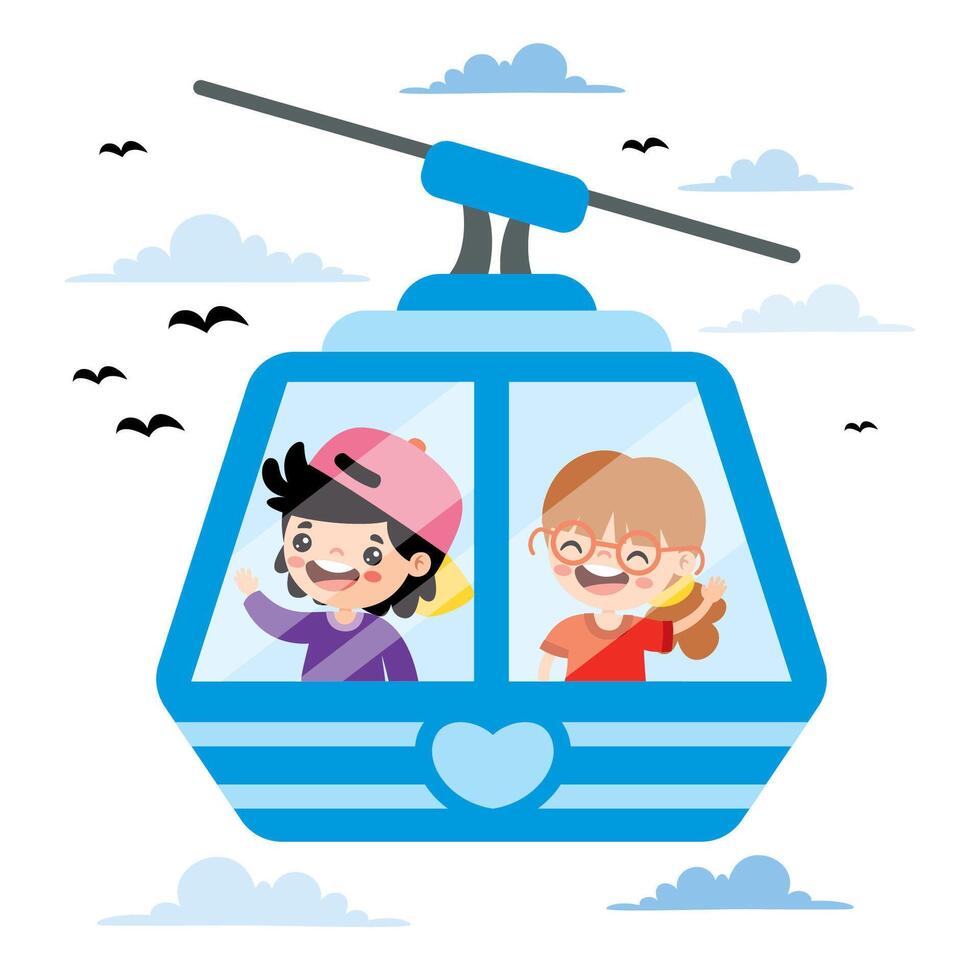 Cartoon Characters In A Cablecar vector