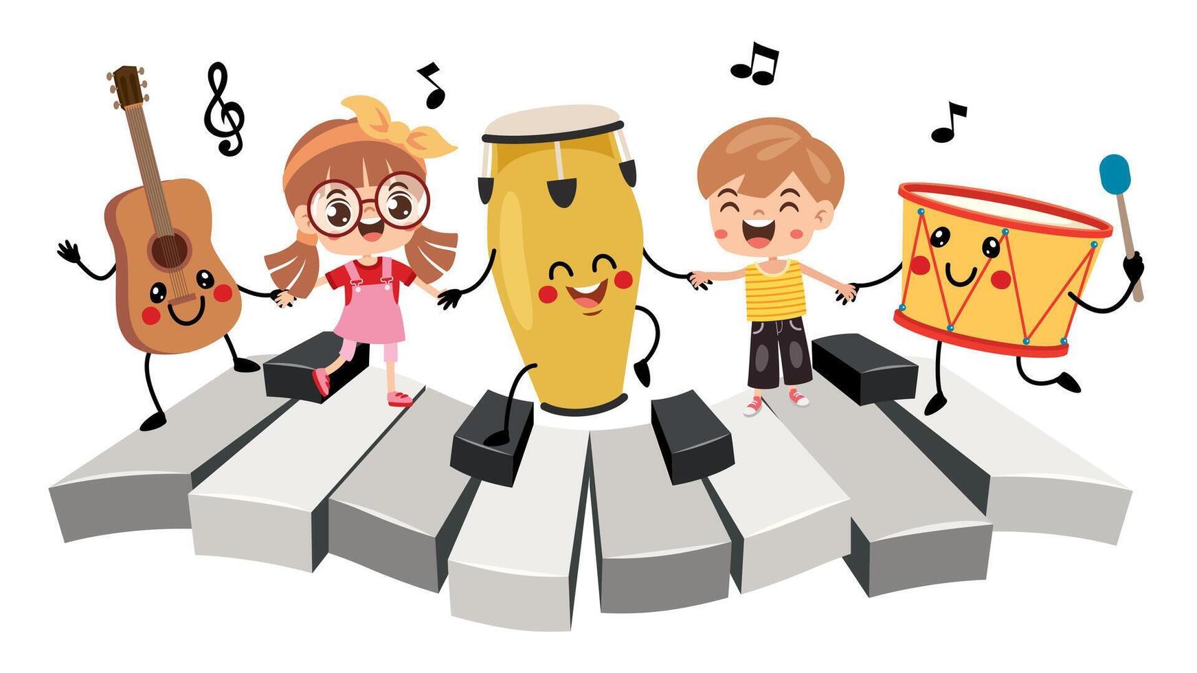 Drawing Of Kids And Instruments vector