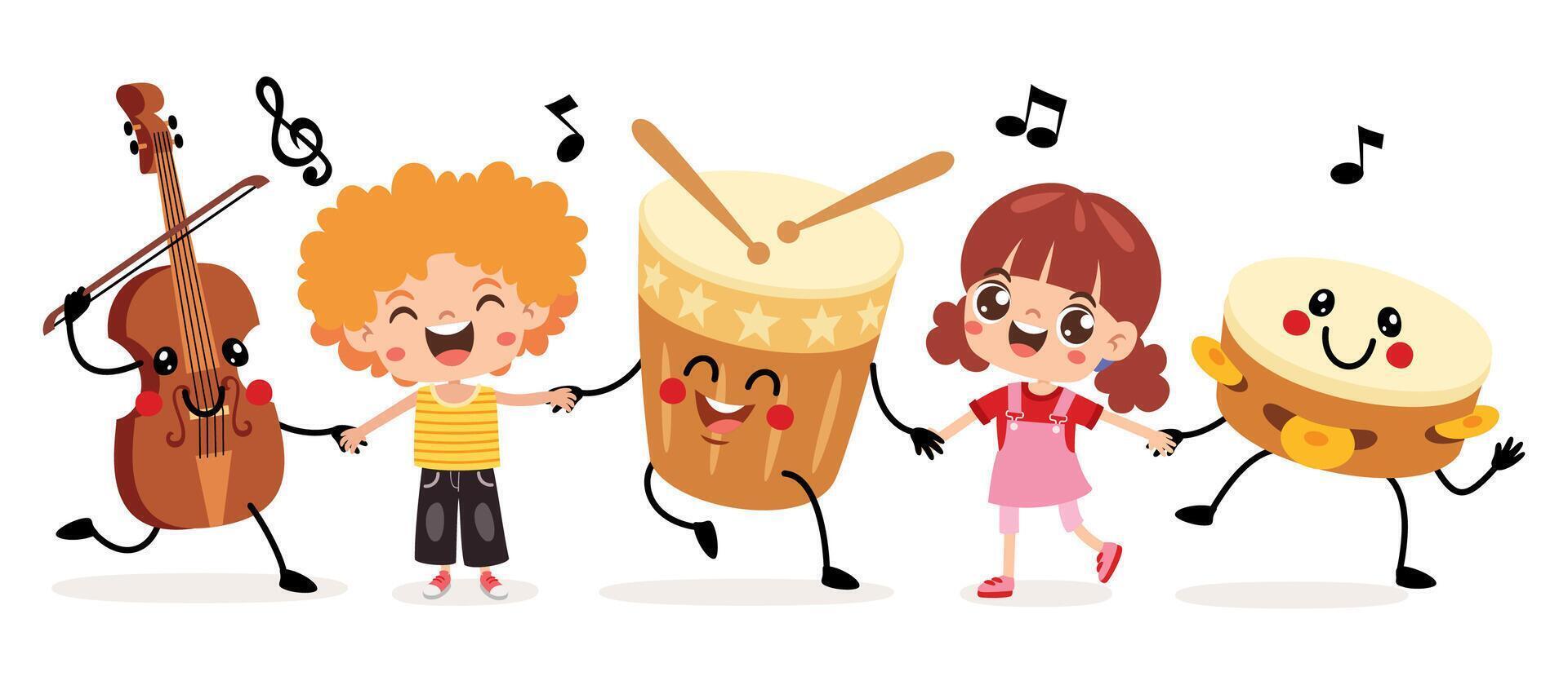 Cartoon Of Kids And Instruments vector
