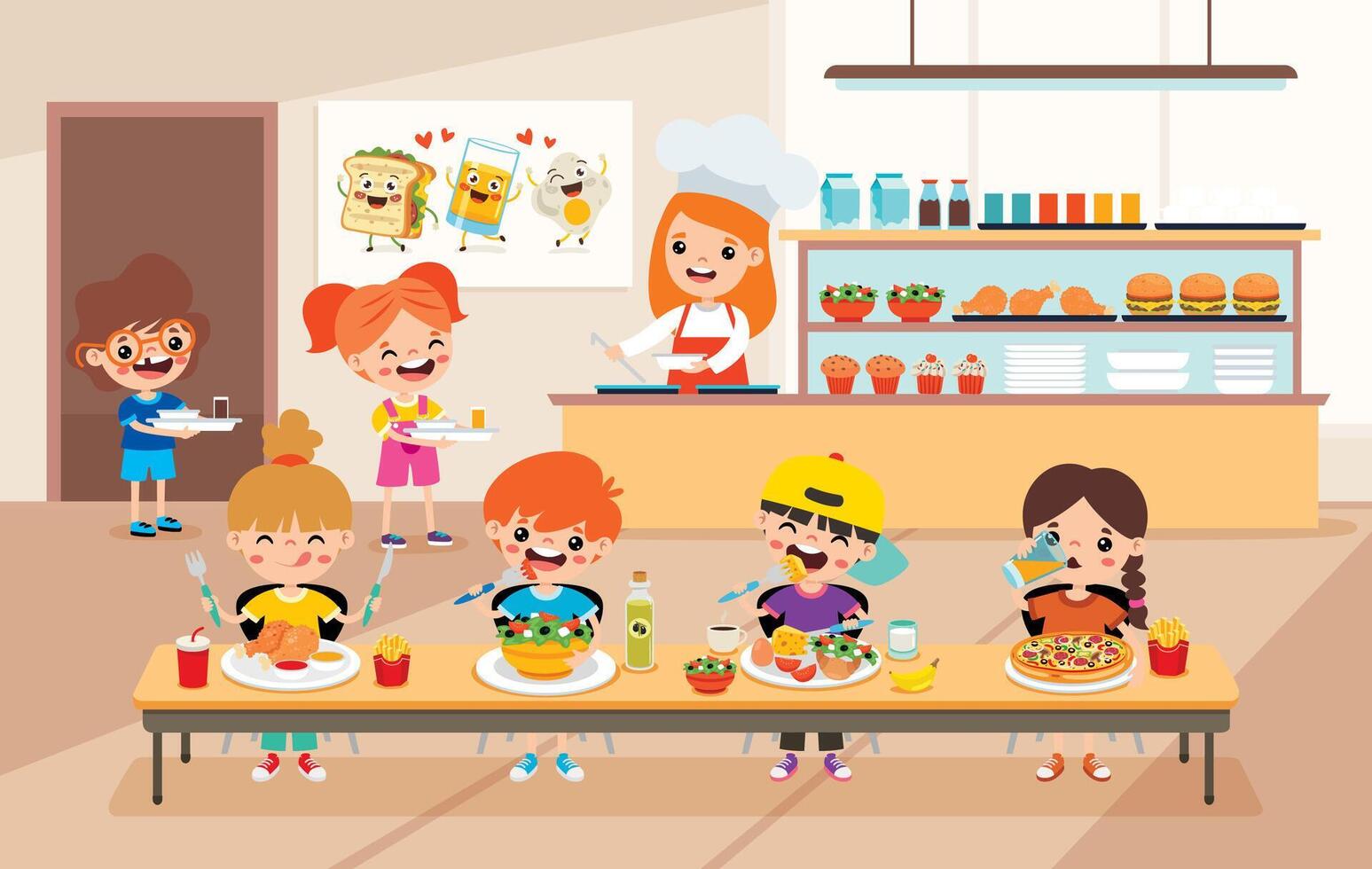 Cafeteria With Cartoon Characters vector