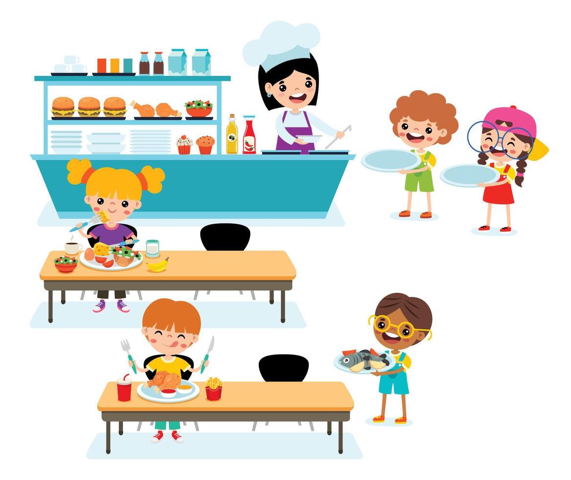 School Cafeteria Scene With Characters vector
