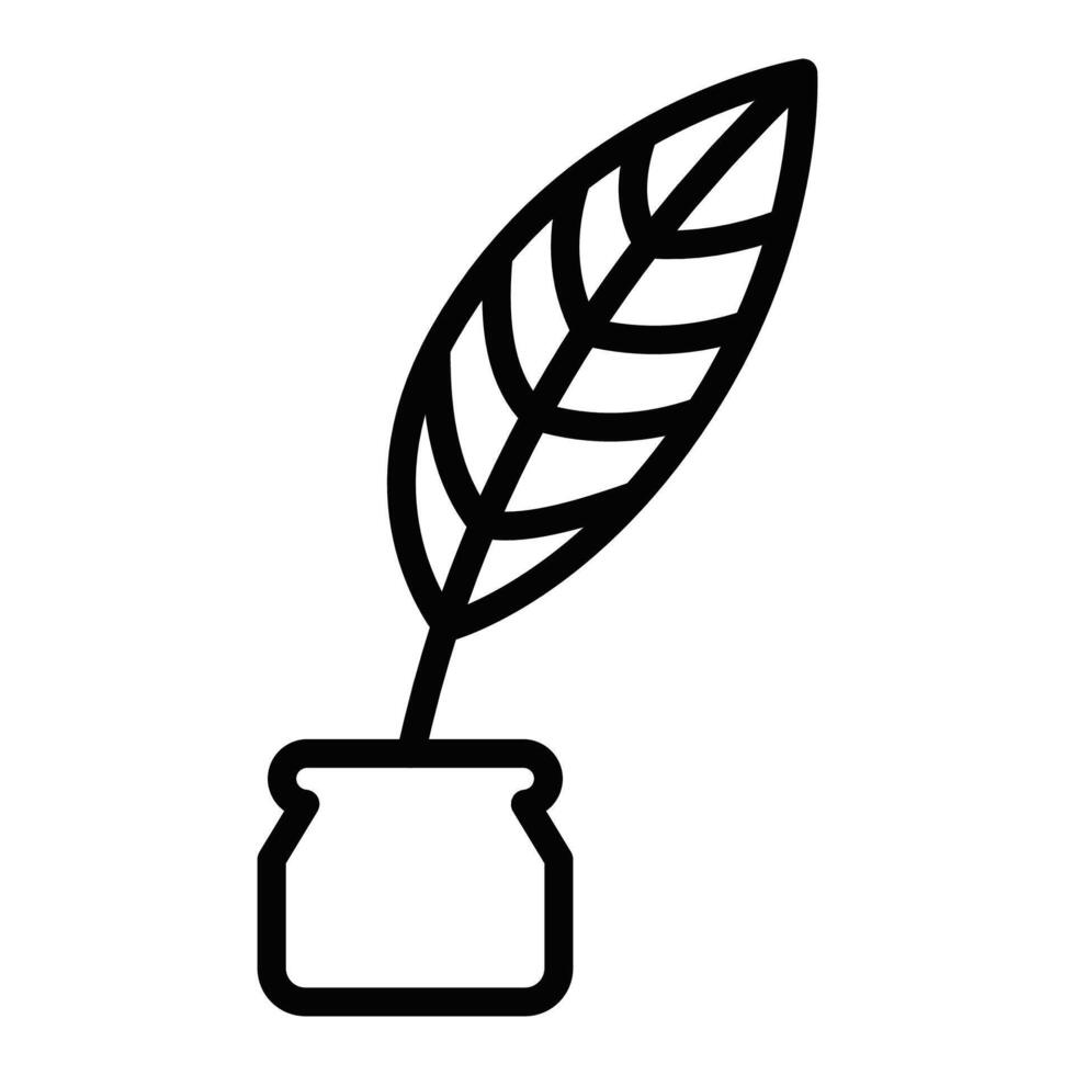 Feather pen in ink bottle icon. Editable stroke. vector