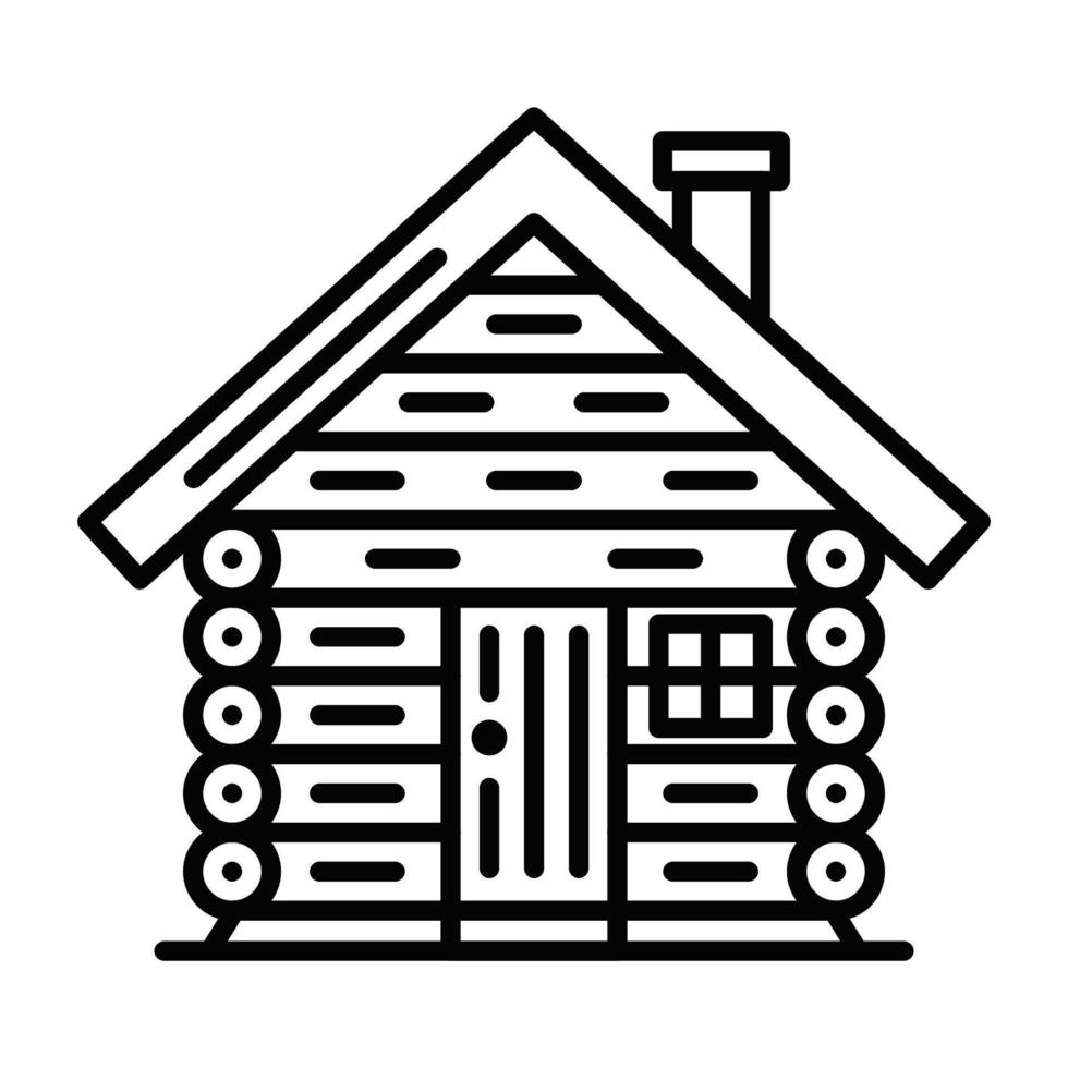 Log cabin with door, window, and roof. Editable stroke. vector