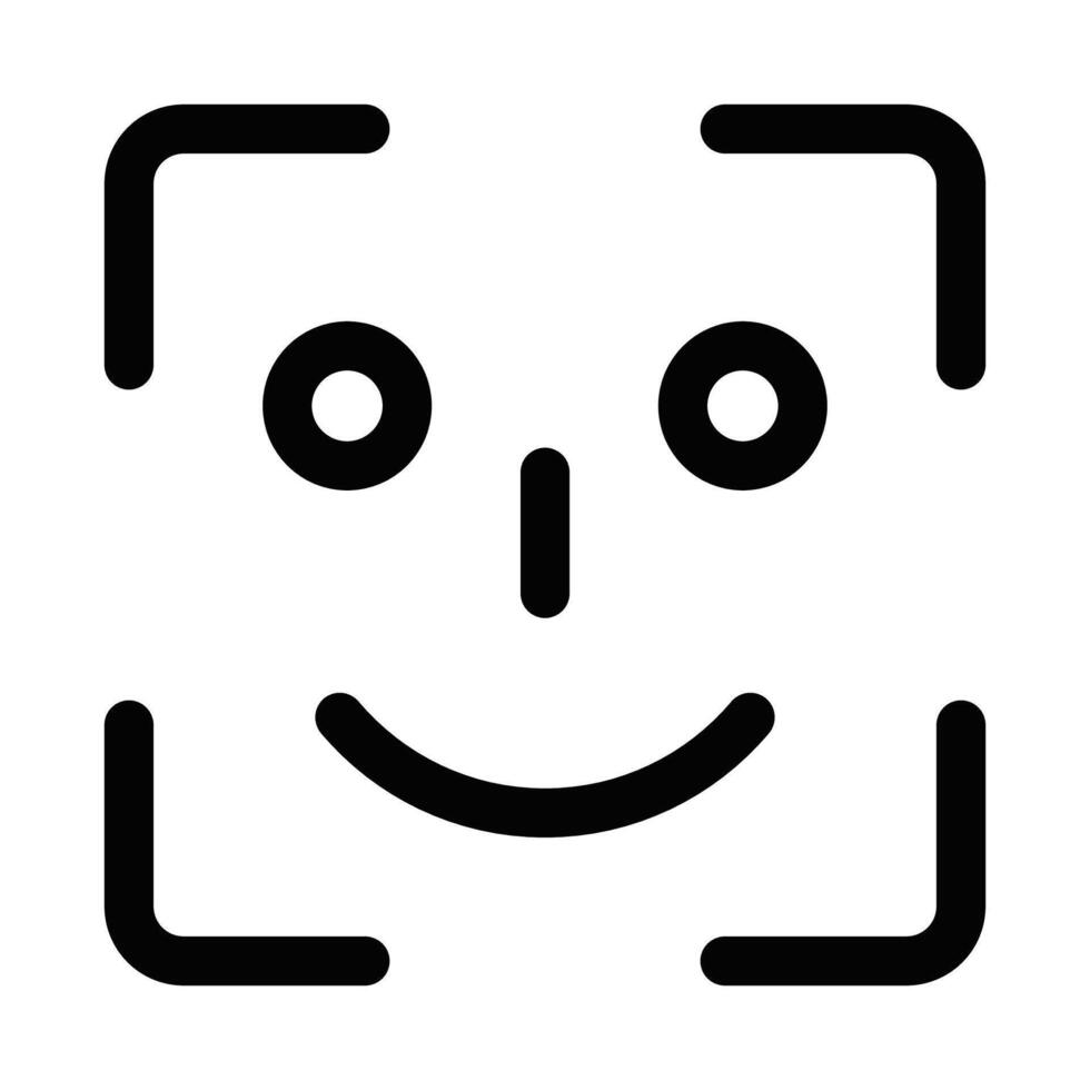 Face ID recognition icon with smiley design. Editable stroke. vector