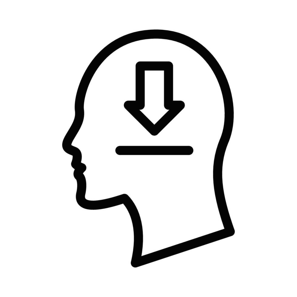 Head with download arrow icon. Editable stroke. vector