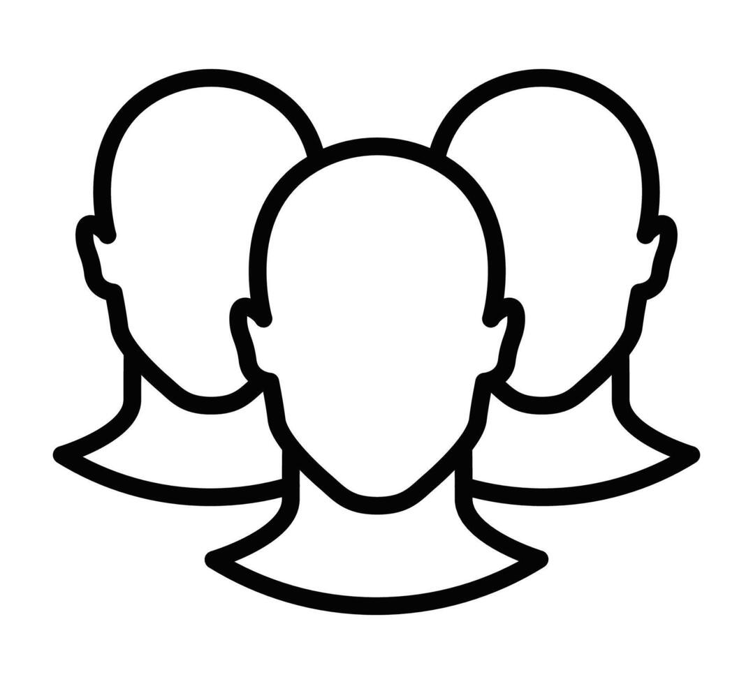 Three user icons forming a group. Editable stroke. vector