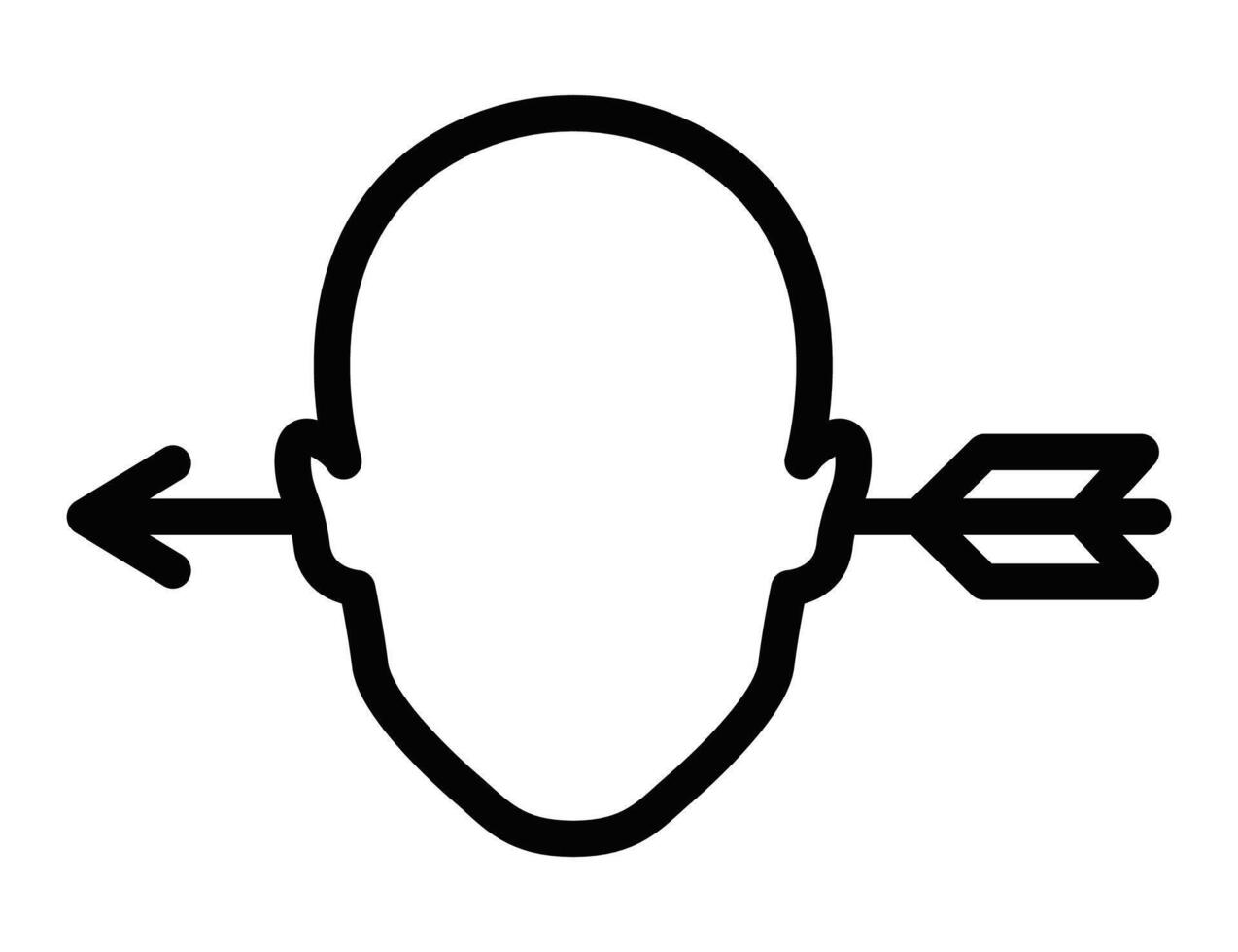 Arrow through ears head icon outline. Editable stroke. vector