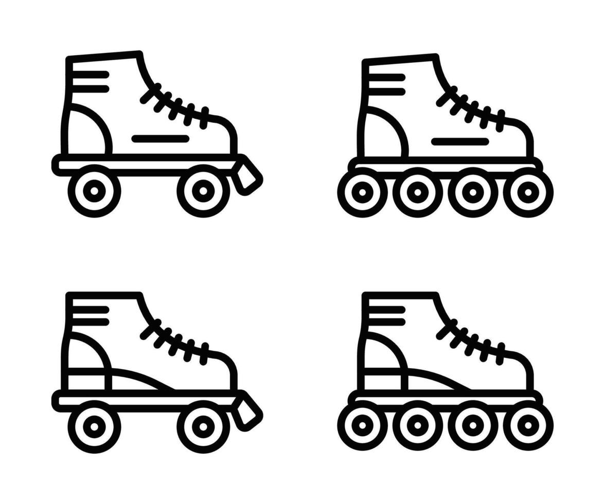 Set of four roller skate styles in outline. Editable stroke. vector