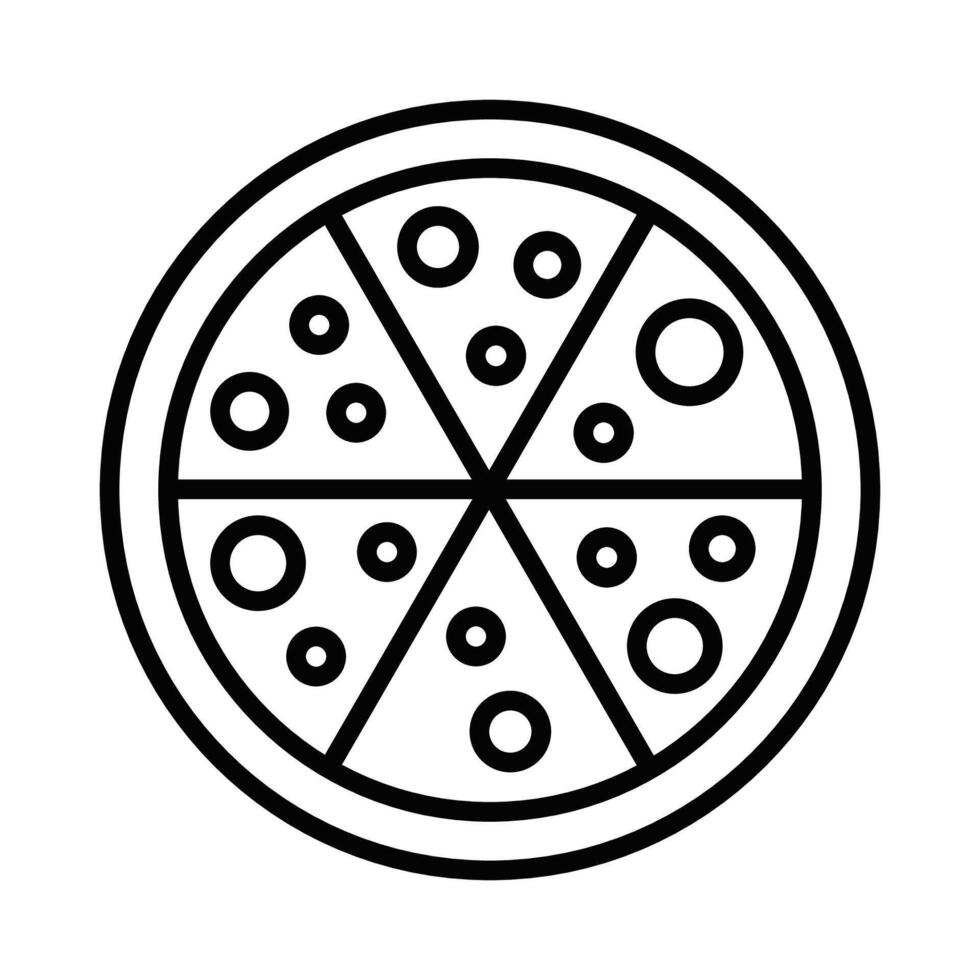 Round pizza cut into six slices icon. Editable stroke. vector