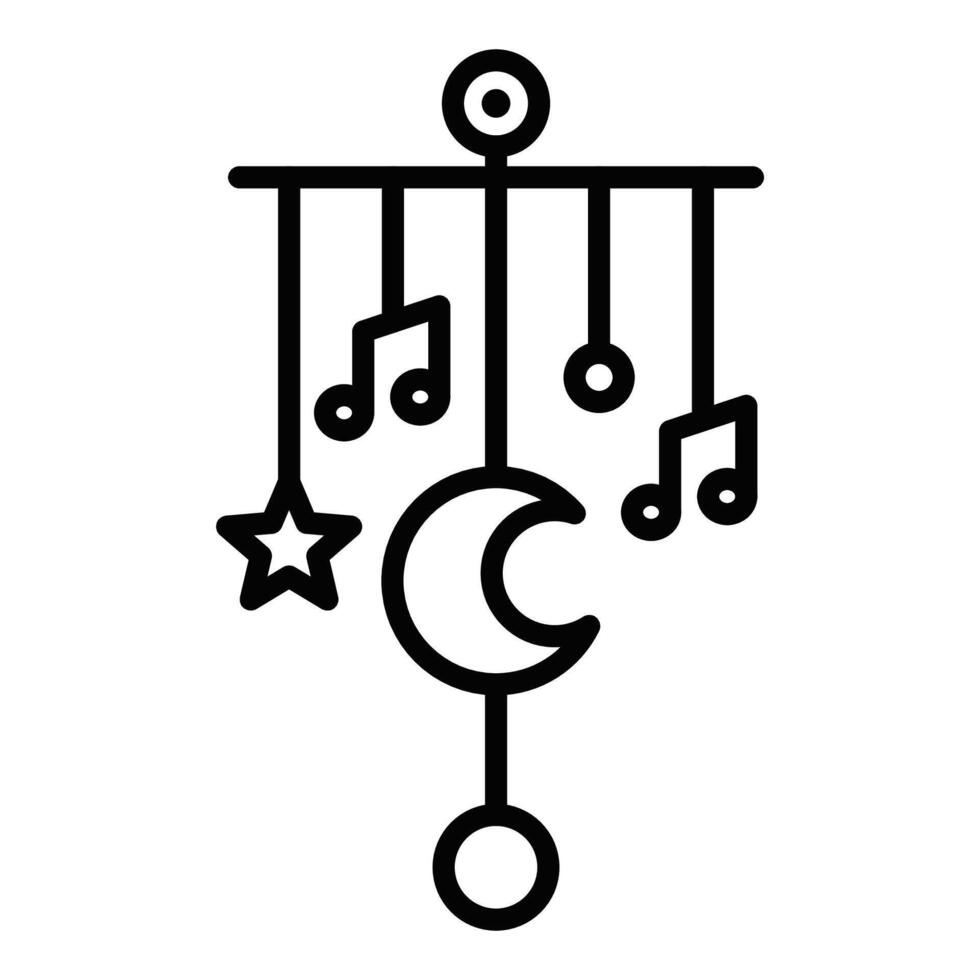 Hanging baby mobile with moon and stars. Editable stroke. vector