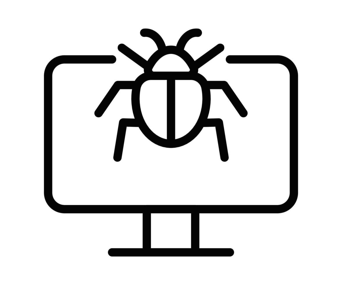 Computer bug icon in outline style. Editable stroke. vector