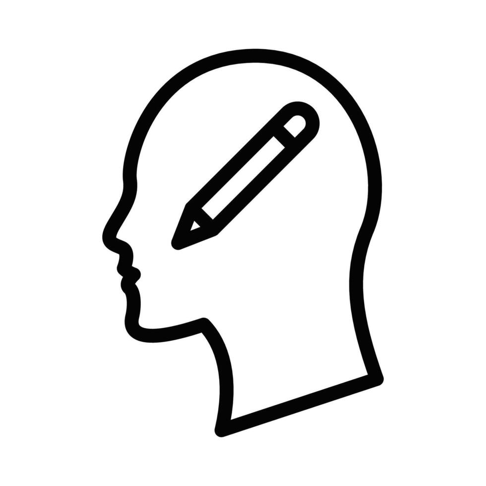 Head with pencil idea icon outline style. Editable stroke. vector