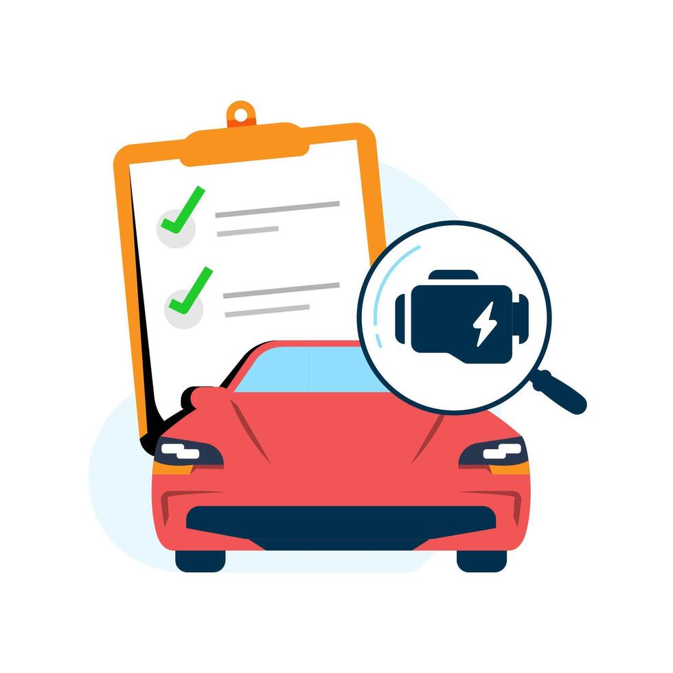 flat illustration of car inspection process. Perfect for automotive service, vehicle diagnostics, car maintenance, and inspection related concepts vector