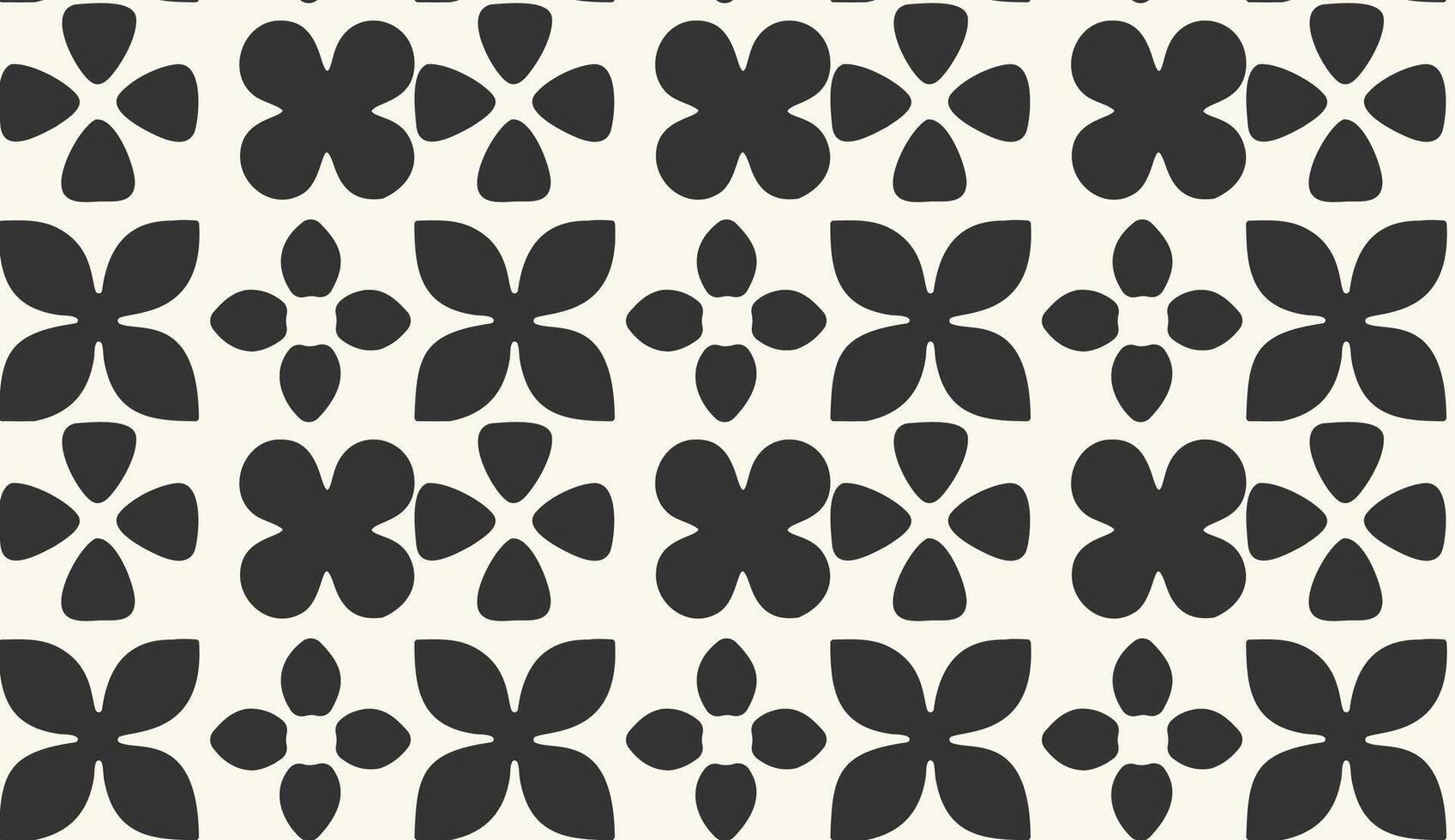 Seamless Black and White Geometric Floral Pattern Minimalist Retro Tile Design vector