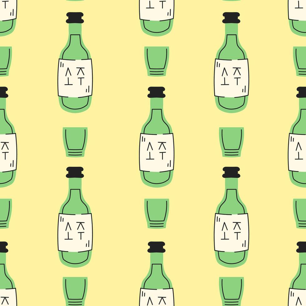 Korean Soju Bottle Seamless Pattern vector