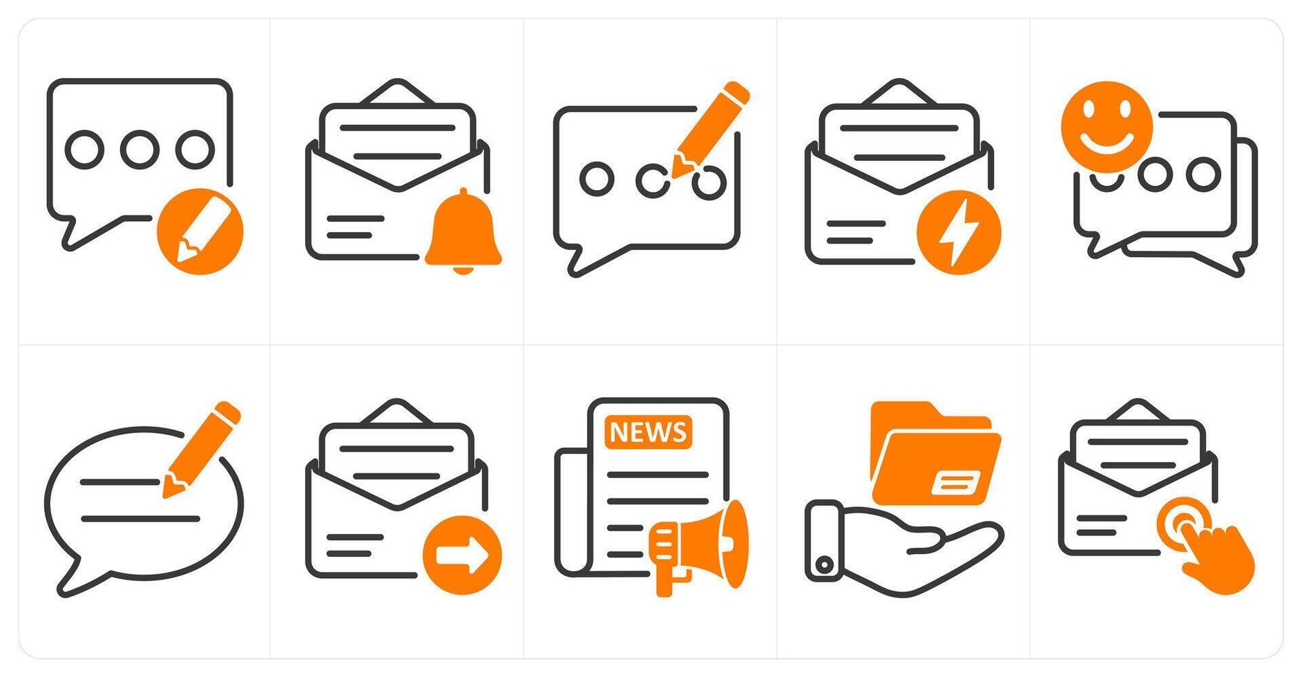 A set of 10 seo icons as edit comment, email alert, blog in orange color vector