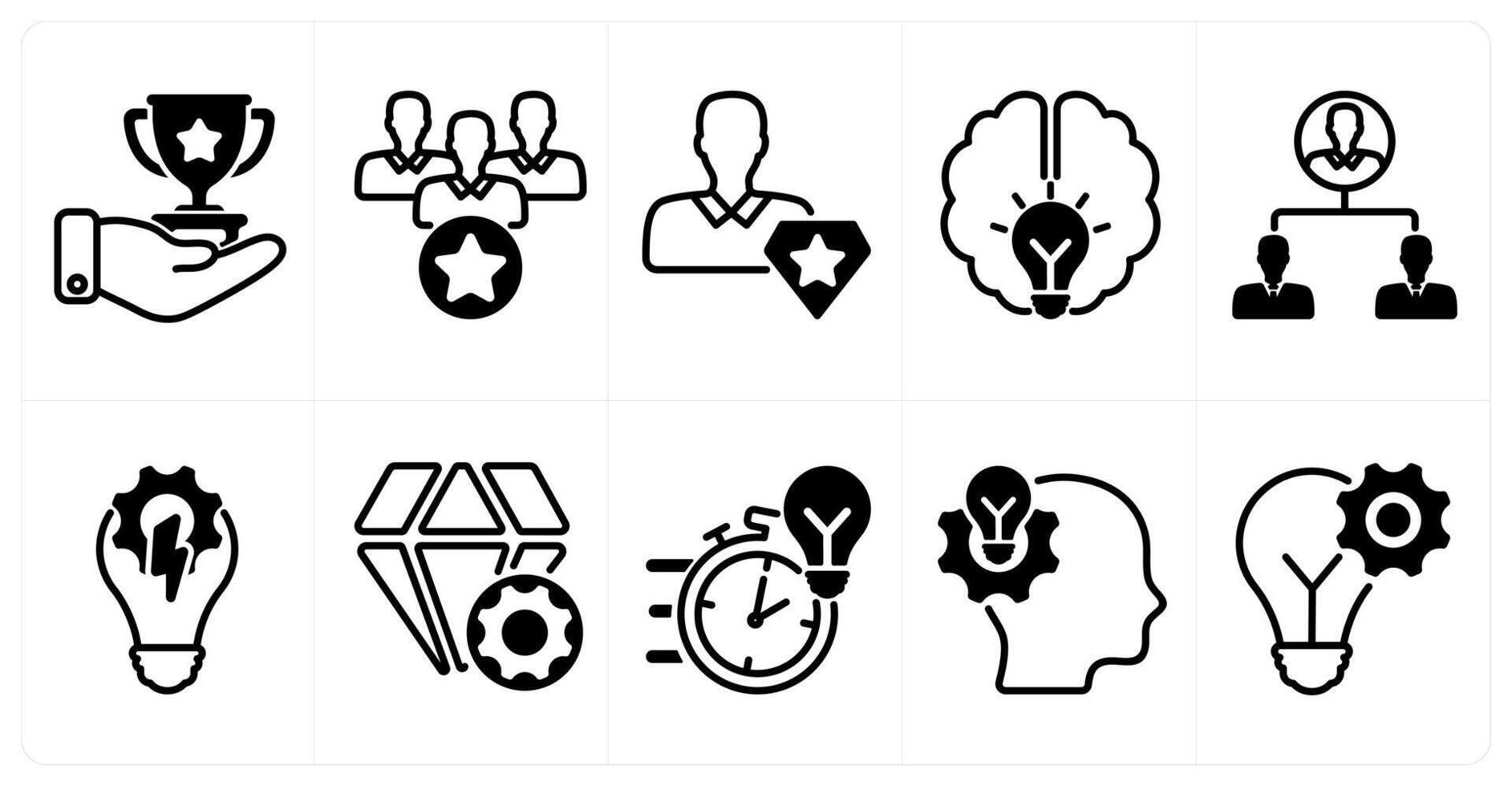 A set of 10 business icons as business achievement, leadership, pro member in black color vector