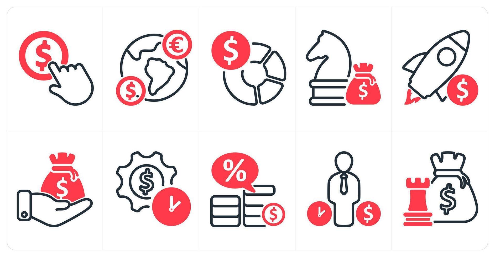 A set of 10 business icons as employee details, agreement, verified file in red color vector