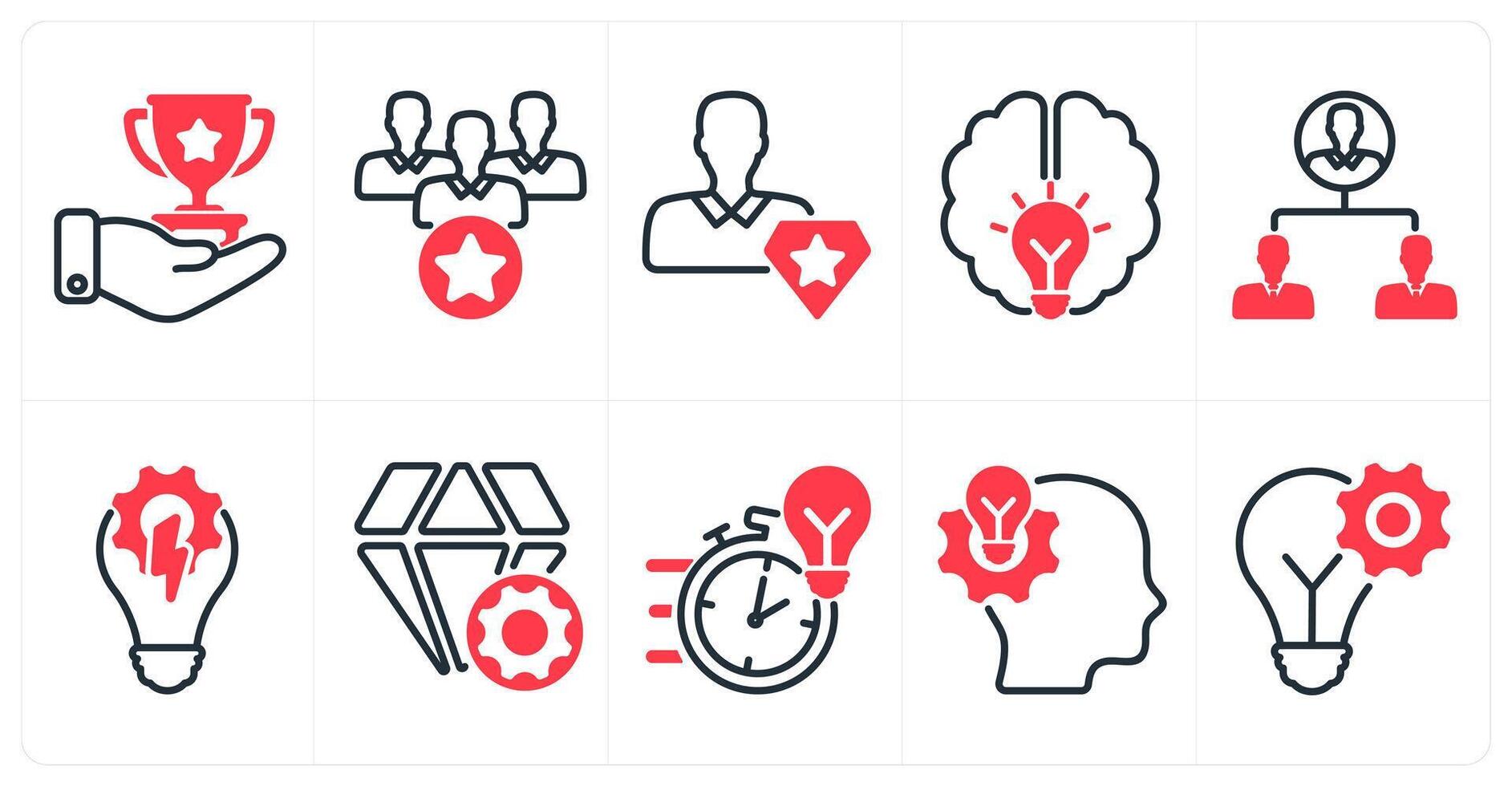 A set of 10 business icons as business achievement, leadership, pro member in red color vector