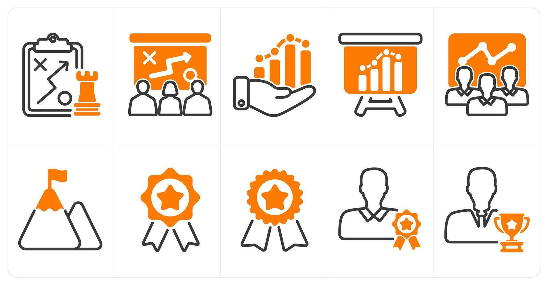 A set of 10 business icons as tactics, presenting tactics, business growth in orange color vector