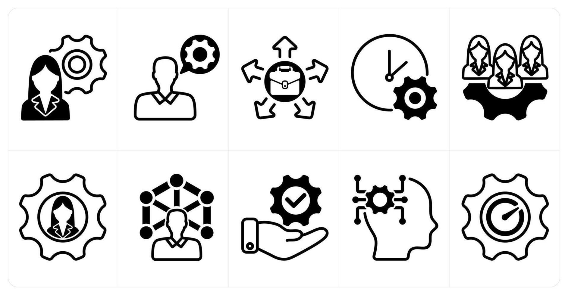 A set of 10 business icons as confusion in decision making, technical support, job oppurtunity in black color vector
