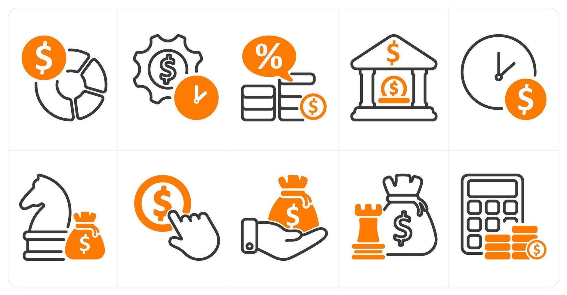 A set of 10 business and seo icons as budget planning, investment time plan, loan interest rate vector