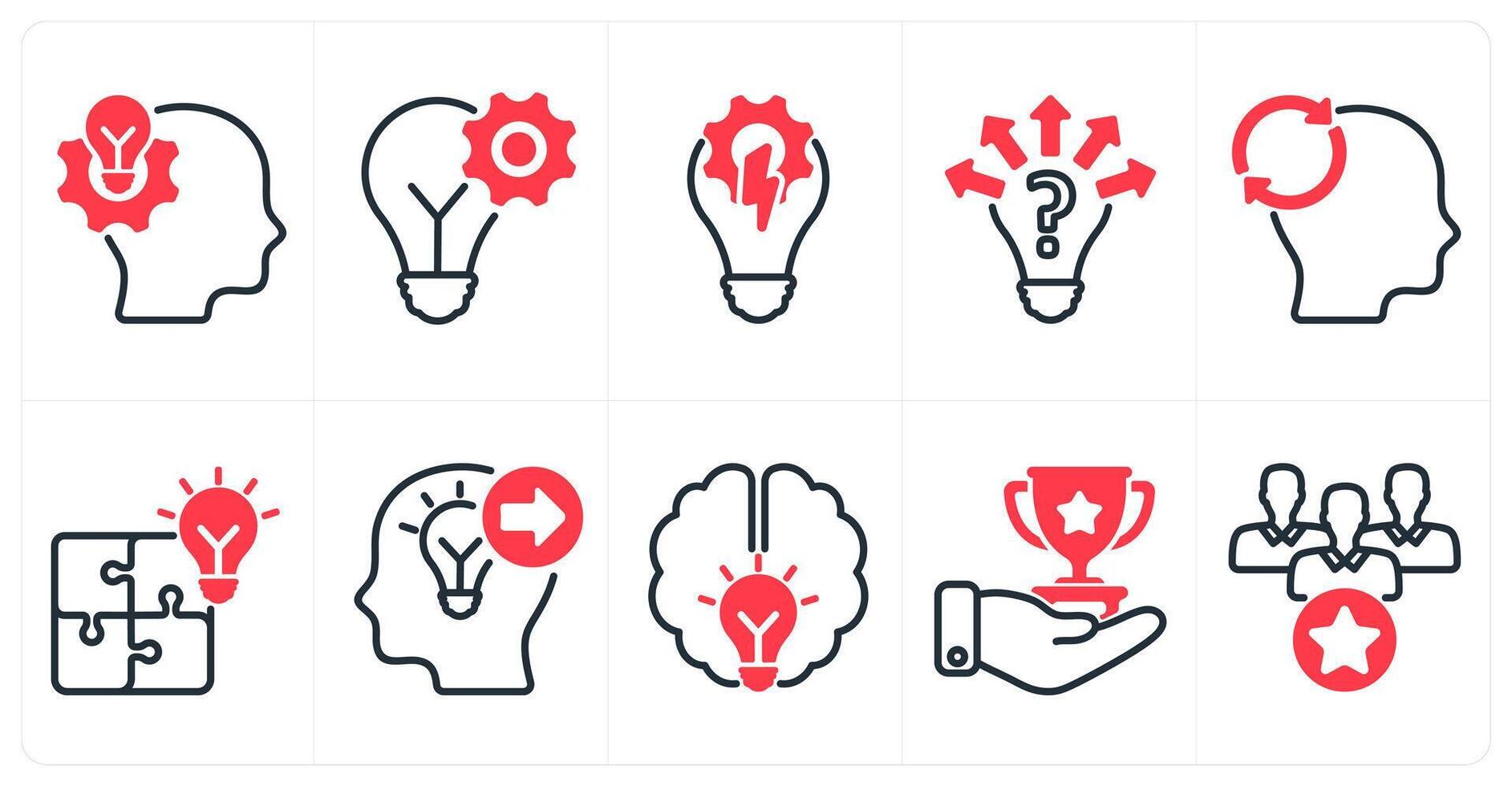 A set of 10 business icons as idea making, idea development, idea generate in red color vector