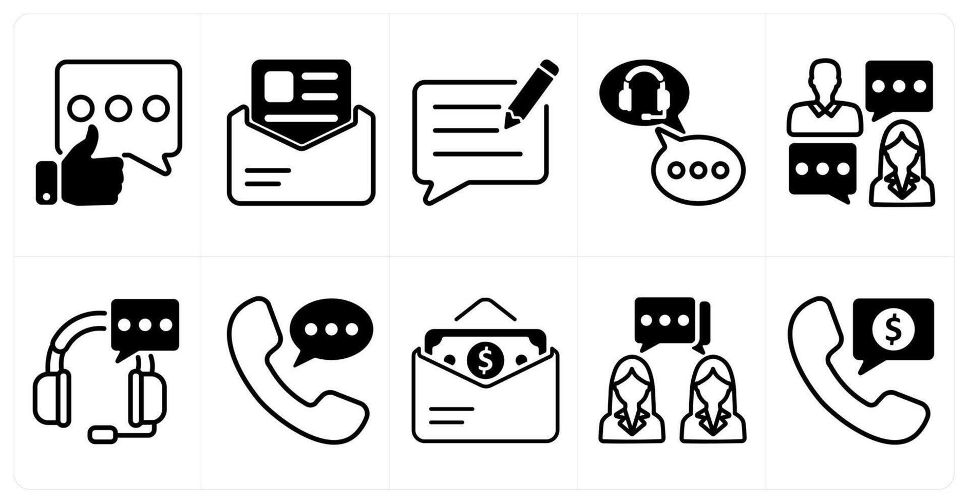 A set of 10 business icons as positive feedback, job letter, write feedback in black color vector