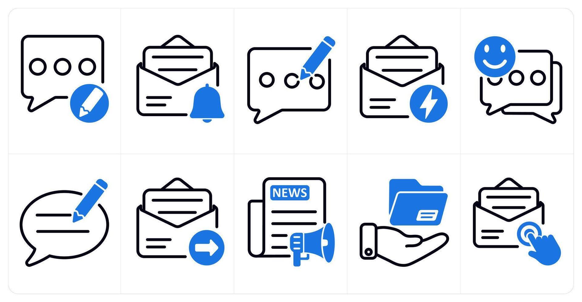 A set of 10 seo icons as edit comment, email alert, blog in blue color vector