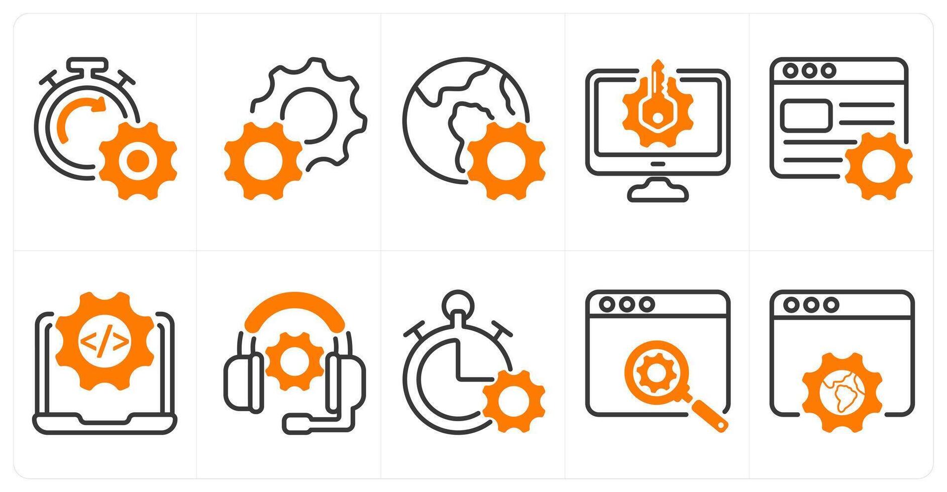 A set of 10 business and seo icons as seo performance, settings, browser optimization vector