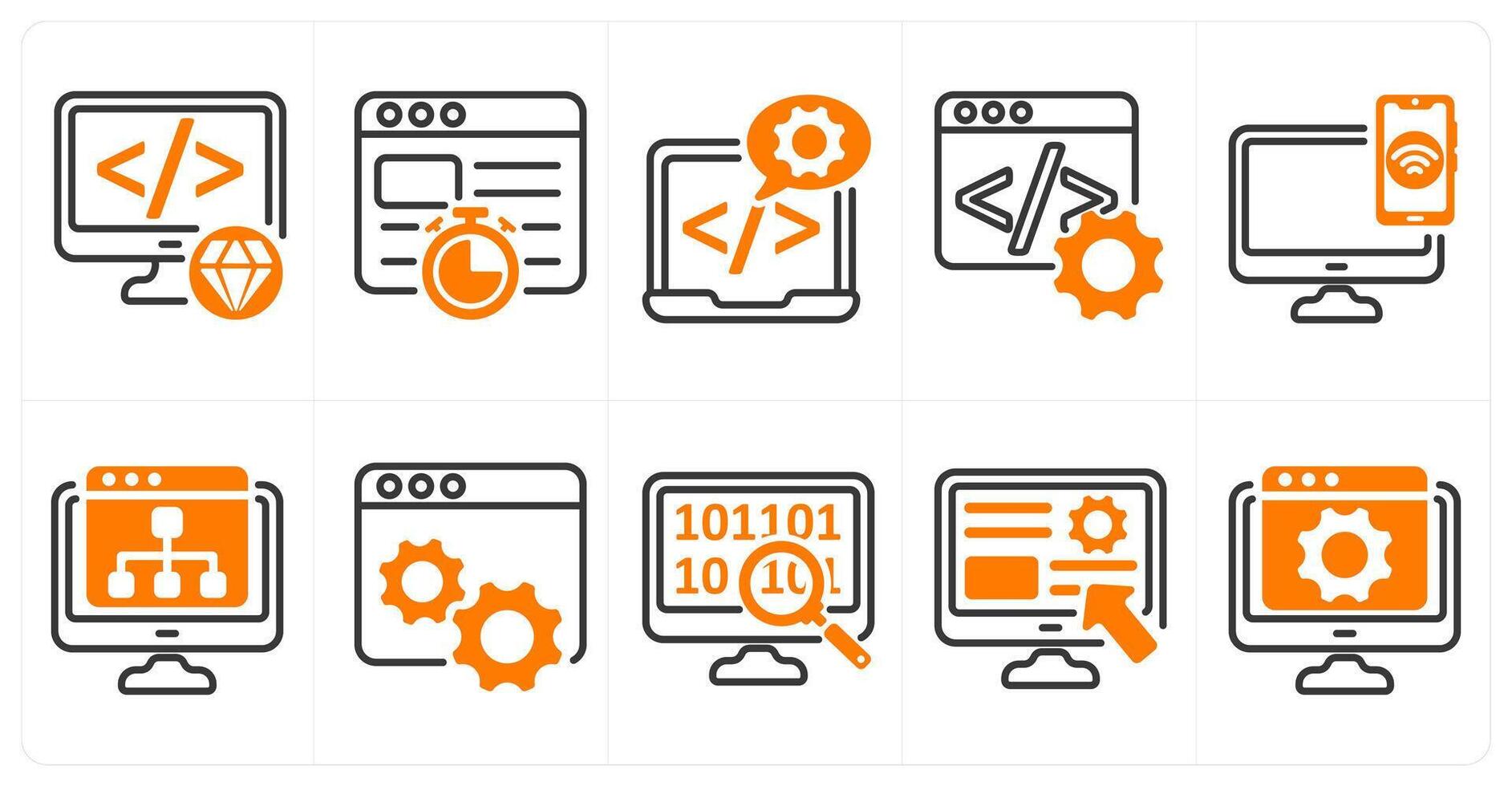A set of 10 business and seo icons as clean code, website speed, software development vector