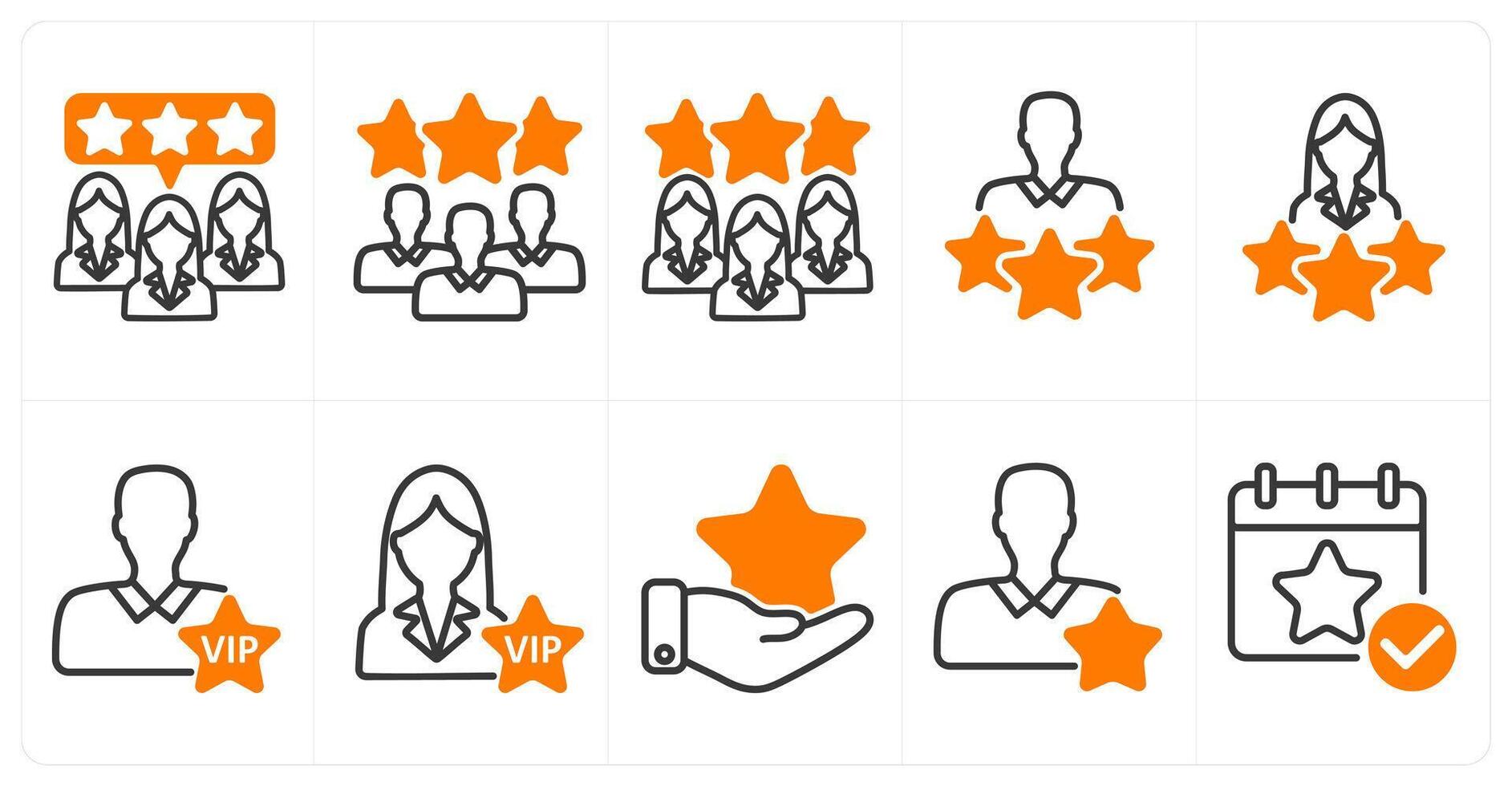 A set of 10 business icons as customer feedback, expert team, premium user in orange color vector