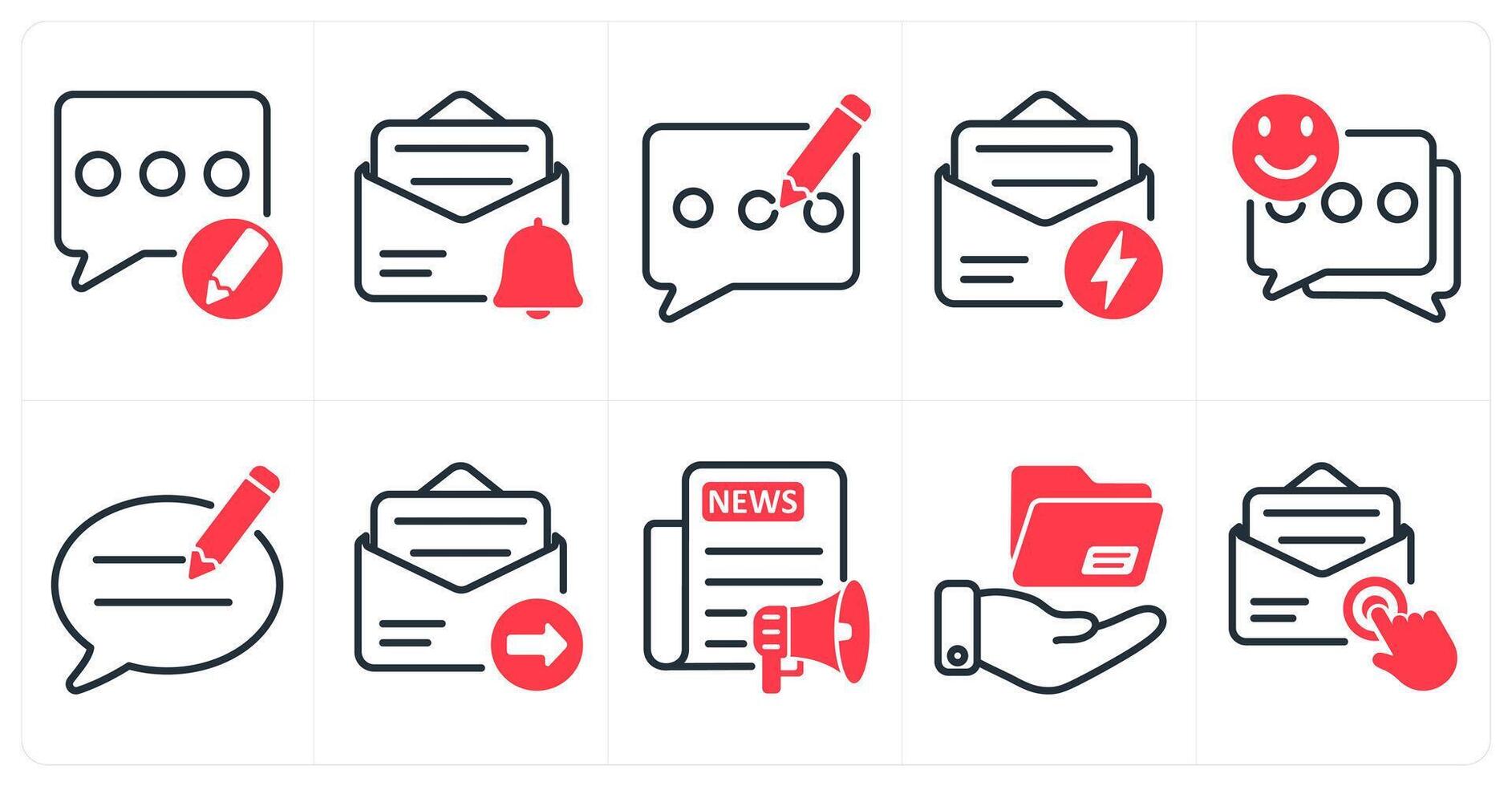 A set of 10 seo icons as edit comment, email alert, blog in red color vector