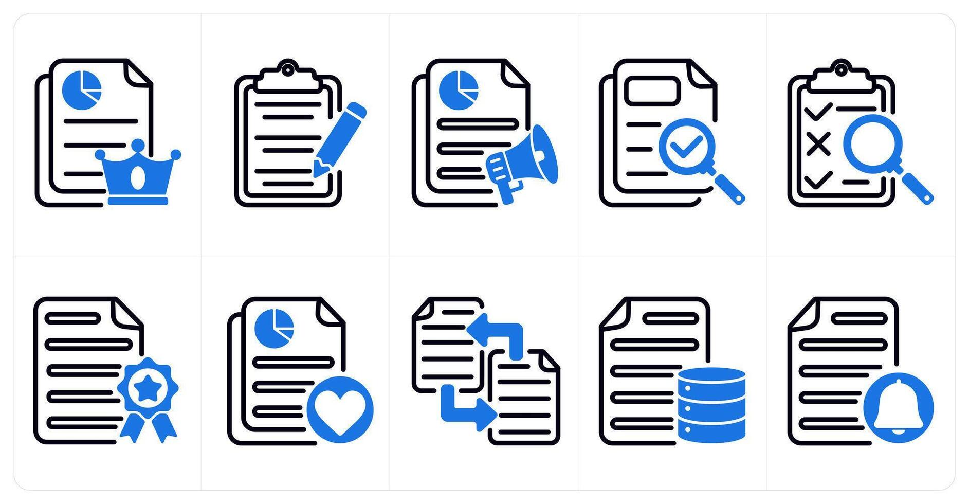 A set of 10 seo icons as high quality content, content editing, advertising report in blue color vector