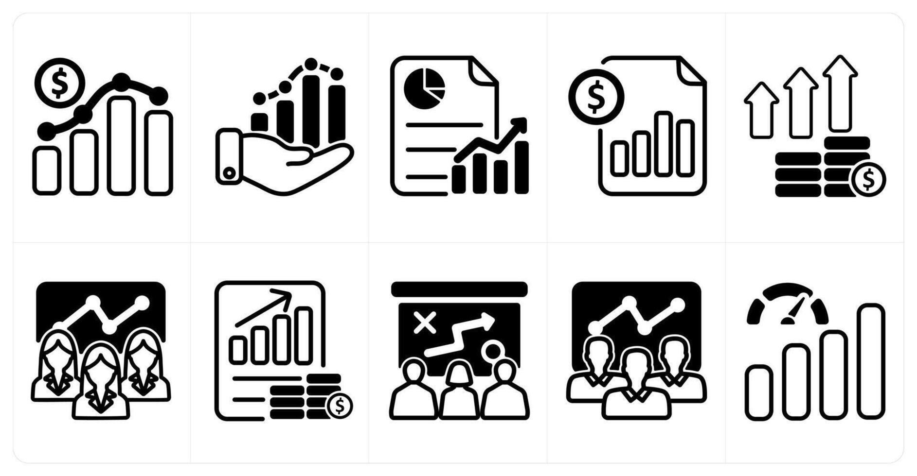 A set of 10 business icons as business growth, business progress, cost statement in black color vector