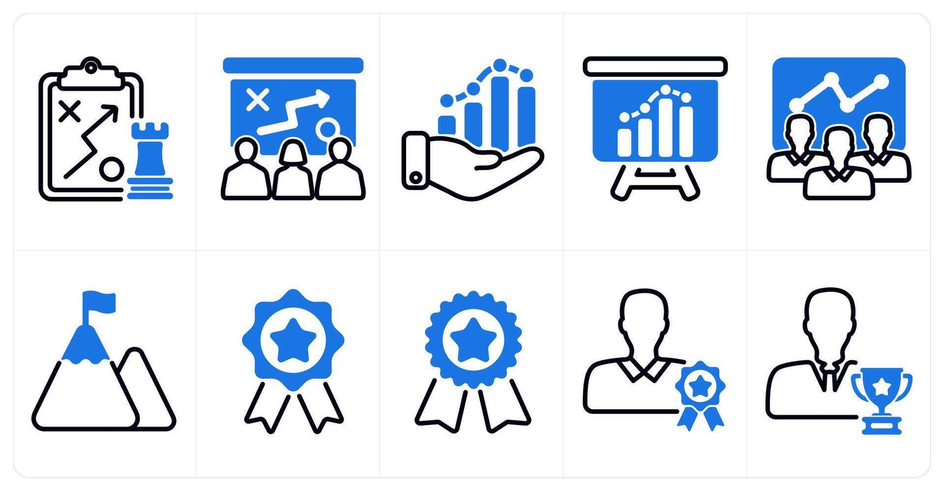 A set of 10 business icons as tactics, presenting tactics, business growth in blue color vector