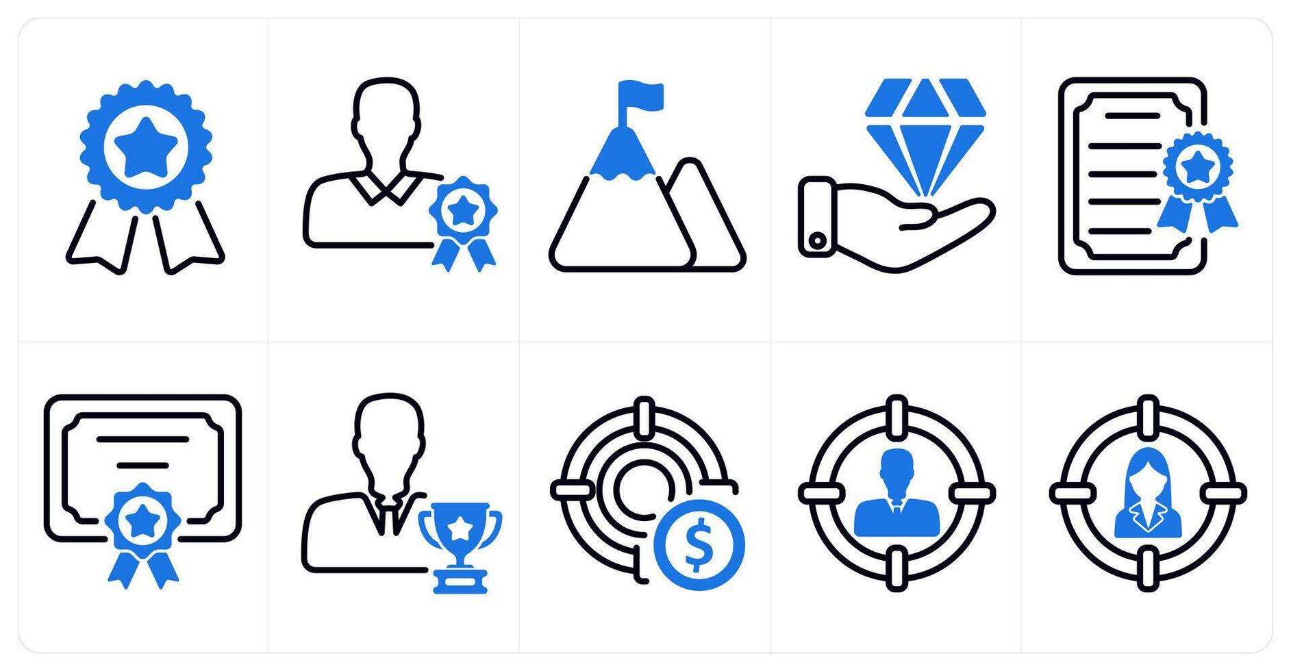 A set of 10 business icons as badge, premium member, mission in blue color vector